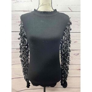 NWT Sioni XS Black Sweater With White Hearts Round‎ Neck